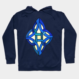 Study of a Stained Glass Celtic Marriage Knot in Ocean Blues Hoodie